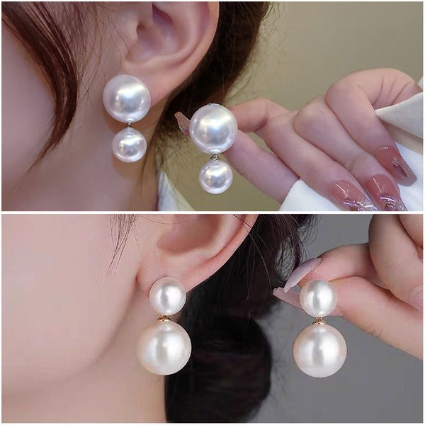 Hepburn Style Large Pearl Bride High-End Elegant Socialite French Stud Fashion Versatile Earrings-image