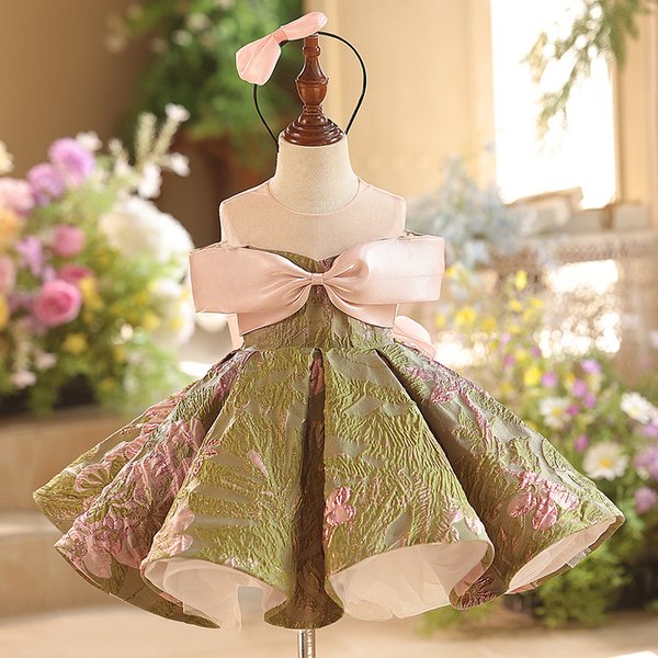 Girl's Emerald Princess Gown - Elegant Green Dress For Birthday & Piano Performances-image