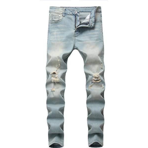 Men's New Fashion High Elastic Perforated Slim Fit Jeans-image