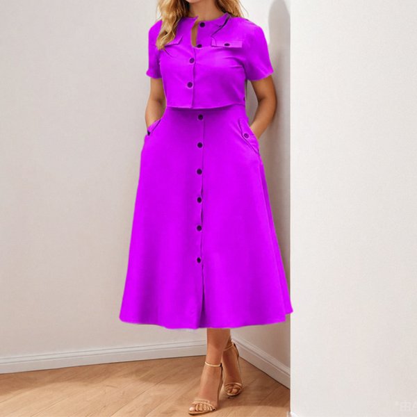 Ensemble éLéGant Haut Court DéContracté De Couleur Unie Et Jupe à Un Bouton – Tenue éLéGante Pour Femme, IdéAle Pour Le Travail Et Les Loisirs-image