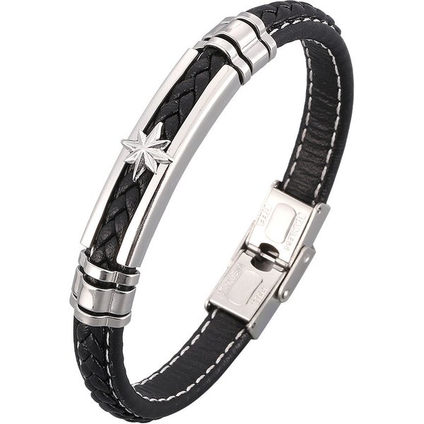Men's Jewelry Fashion Simple Braided Stainless Steel Car Line Leather Bracelet Men's Titanium Steel Personality Trend Bracelet