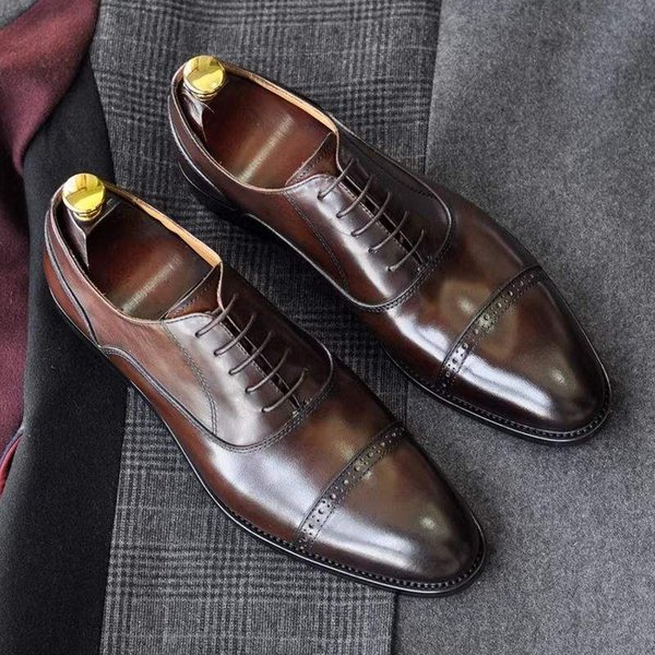 Italian Handmade Men's Business Leather Lace-Up Three-Joint British Wedding Groom Formal Oxford Shoes-image