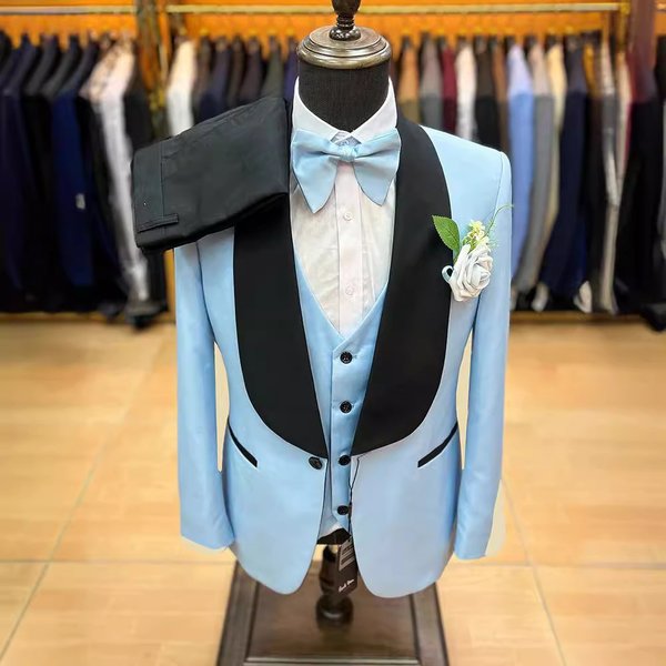 Men's Clothing British Style Men's Slim Suit Three Piece Suit Single Row One Button Side Open Double Fork-image