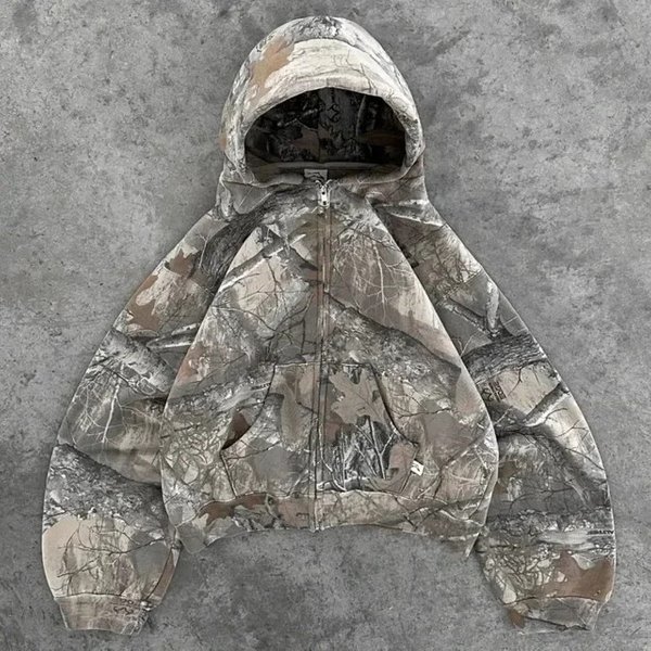 Men's Clothing Akimbo Camouflage Y2K Street Retro Style Unisex Loose Hooded Sweatshirt And Sweatpants-image