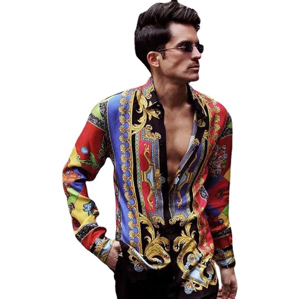 2022 In Stock European And American Cross-Border Floral Casual Business Men's Shirt Long Sleeve Trendy Top