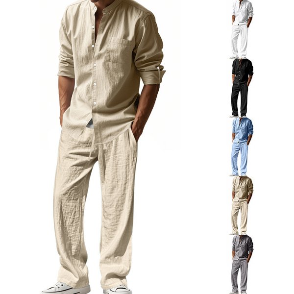 2025 Cross-Border American Style Four-Season Lin M's Casual Suit Loose Long-Sleeve Long-Pants Shirt Set For