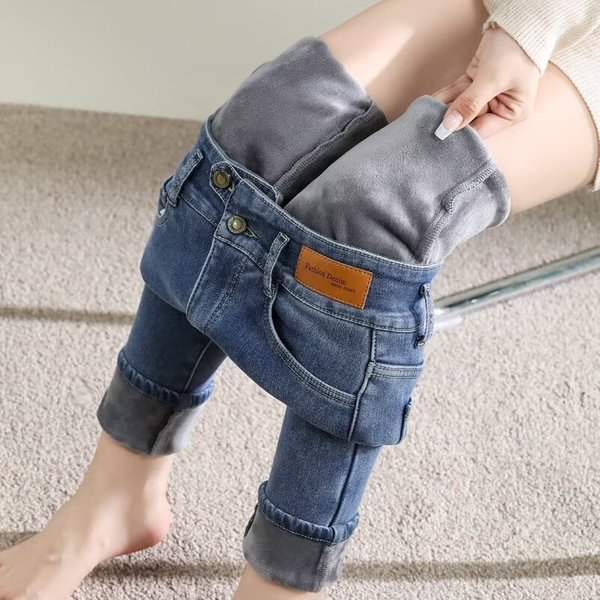 Women's Clothing High Waist Plus Velvet Jeans Women's New Autumn And Winter Thickened Slim Tight Pencil Pants-image