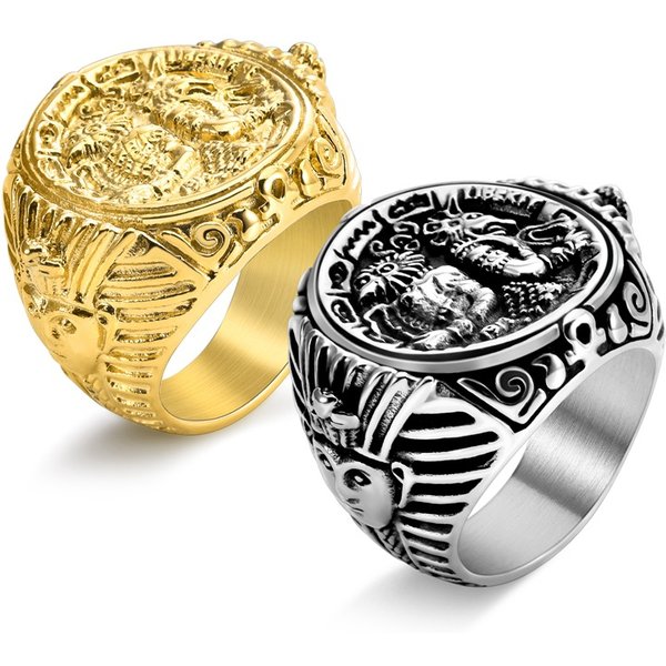 Men's Jewelry Stainless Steel Ring Portrait Pharaoh Anubis Mythical Beast Personality Jewelry Punk Style Ring-image
