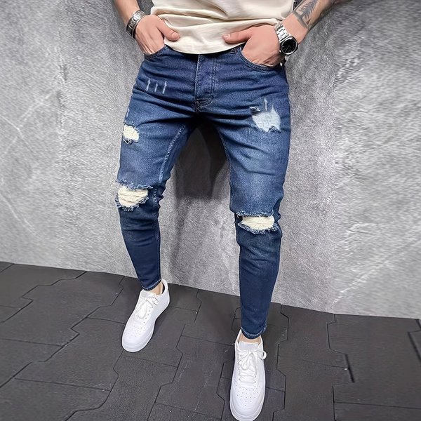 Men's Clothing Fashion Trend Elastic Skinny Jeans Elastic Broken Copper Slim Jeans For Men-image