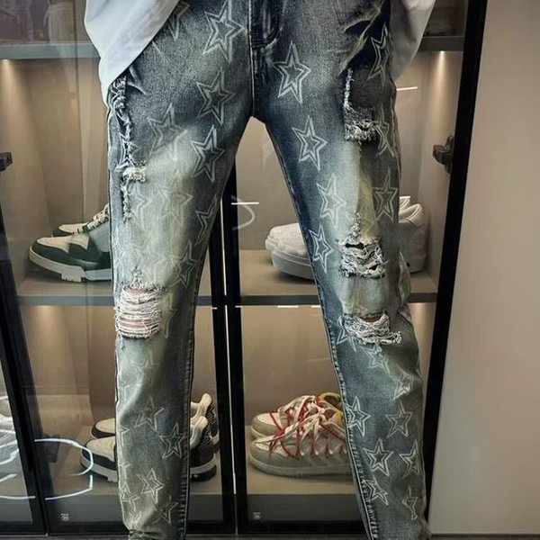 Men's Stretch Slim Fit Ripped Jeans - Vintage Denim Pants With Comfortable Straight Leg For Casual & Streetwear