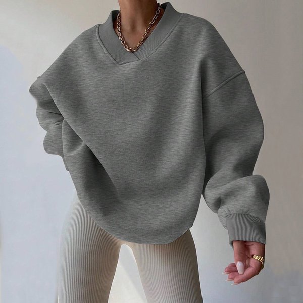 Women's Casual Long Sleeve Round Neck Pullover Sweatshirt - Loose Fit, Solid Color, Comfortable Cotton Blend For Everyday Wear-image