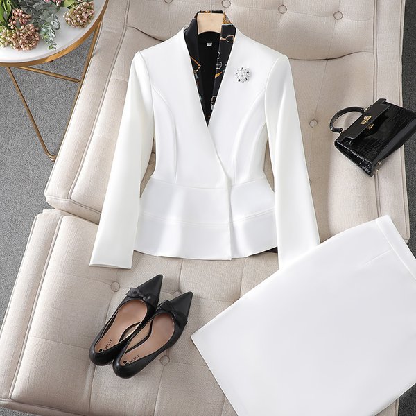 Women's Clothing White suit for women autumn and winter celebrity host formal wear professional temperament suit