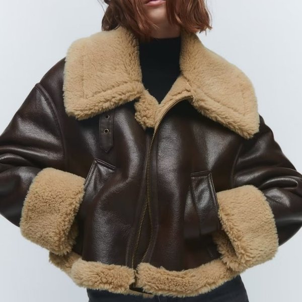 Women's Double-Sided Short Jacket Jacket Long Sleeve Fur One Loose And Lazy Warm Top-image