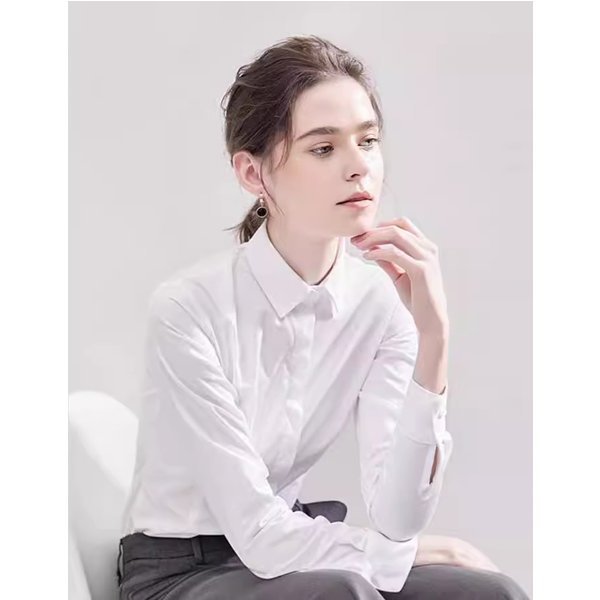 Women's Clothing White Shirt Long Sleeved Slim Fit Long Sleeve Blouse – Wrinkle-Free Professional Shirt With Embroidery For Office & Casual Wear-image