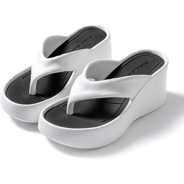 Women's High Heeled Flip Flops Thick Soled Fashionable Outdoor Slippers EVA Light Street Comfortable Casual Sandals