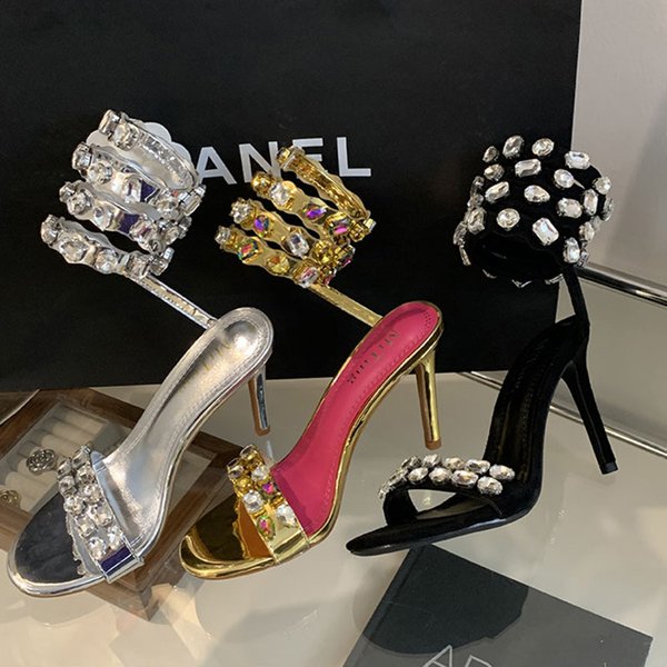 Elegant One-Strap High Heel Sandals With Rhinestones - Summer Women's Dress Shoes In Black/Silver/Gold