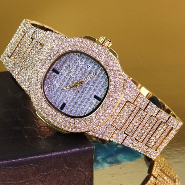 Hip Hop Watch Diamond Starry Sky Watch Calendar Quartz Watch Hip Hop Watch Diamond Watch-image