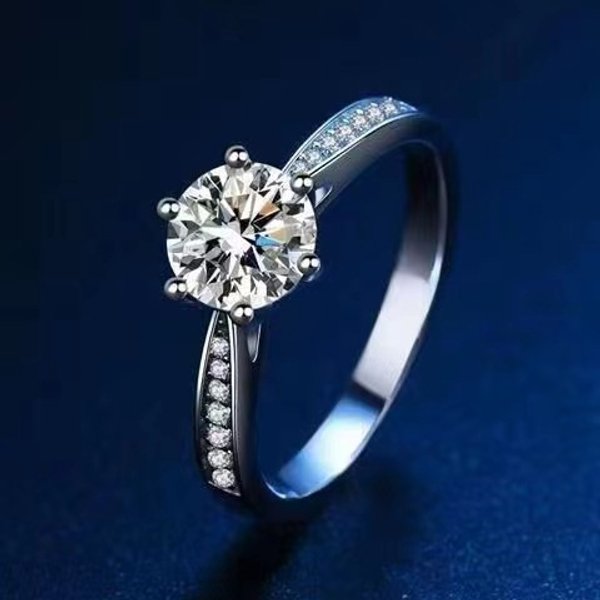 Thai Silver Moissanite Diamond Ring For Women Simulated One Carat Open Adjustable Engraved Fashionable Unique Niche-image