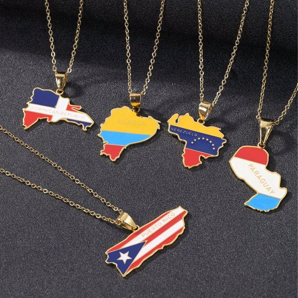 Venezuela/Dominican Republic/Paraguay South America map necklace stainless steel pendant accessories