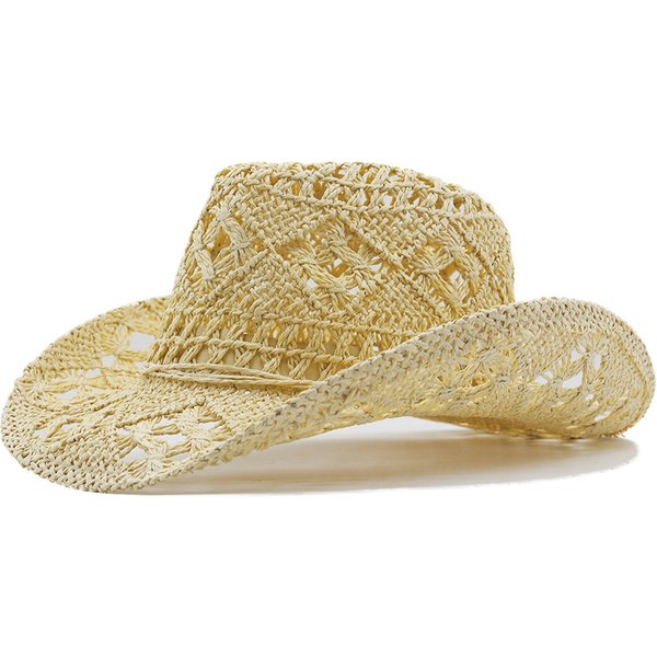 New Hollow Denim Hats For Spring And Summer Hand Woven Natural Grass Breathable And Cool American Style Raised Edge Jazz Top Hat Straw Hat-image