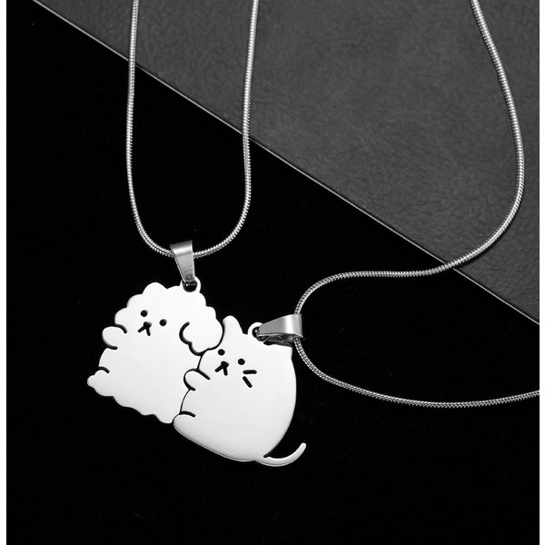 New arrival new patchwork style hug kitten puppy couple girlfriends cute cartoon men and women stainless steel necklace