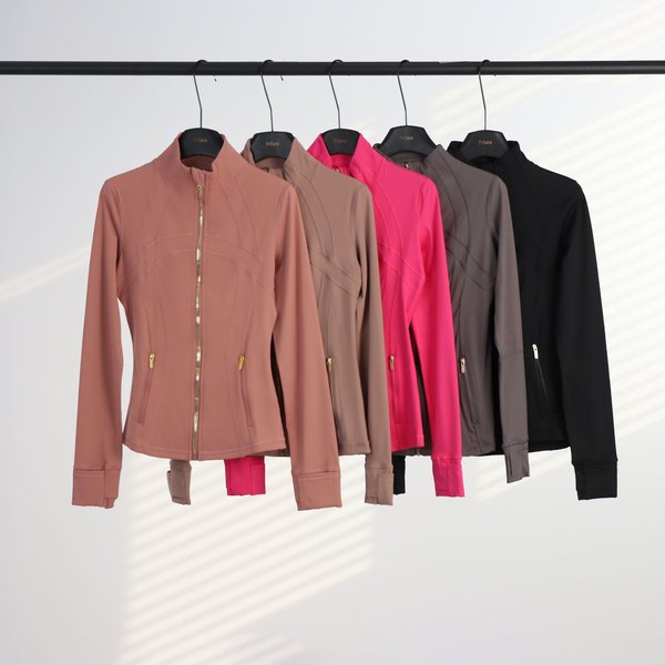 LU Women's Slim Fit Yoga Jacket Nude Stand Collar Gold Zipper Top Fitness Sportswear Running