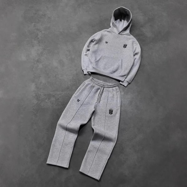 European And American Trendy Brand Embroidered Sports Sweatshirt Suit High Street Loose Hoodie Casual Lace Straight Sweatpants Trend-image