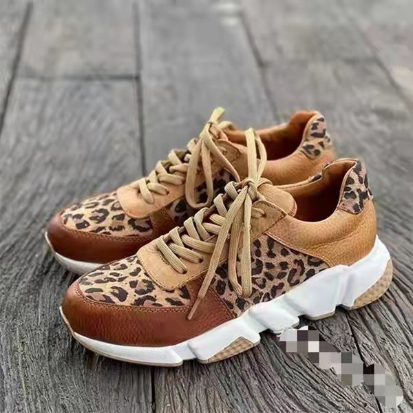 Foreign Trade Large Size Leopard Print Lace Up Women's Shoes 2024 New Thick Soled Round Toe Low Top Leopard Print Sports And Casual Shoes For Women-image