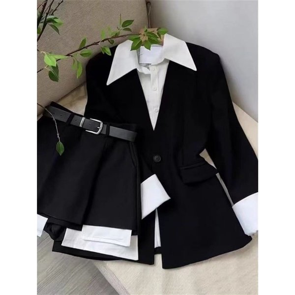 Elegant Office Chic Women's Two-Piece Set - Long Blazer With High-Waist Wide-Leg Pants, Autumn Professional Outfit, Business Casual Attire-image