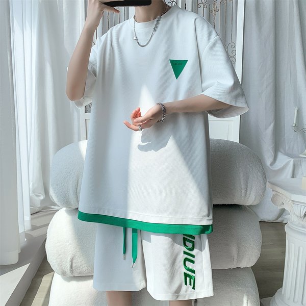 Men's Clothing Short Sleeved T Shirt Men's Two Piece Shorts Set Of Clothes-image