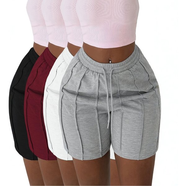 Women's Clothing Summer New Solid Color Pocket Drawstring Shorts