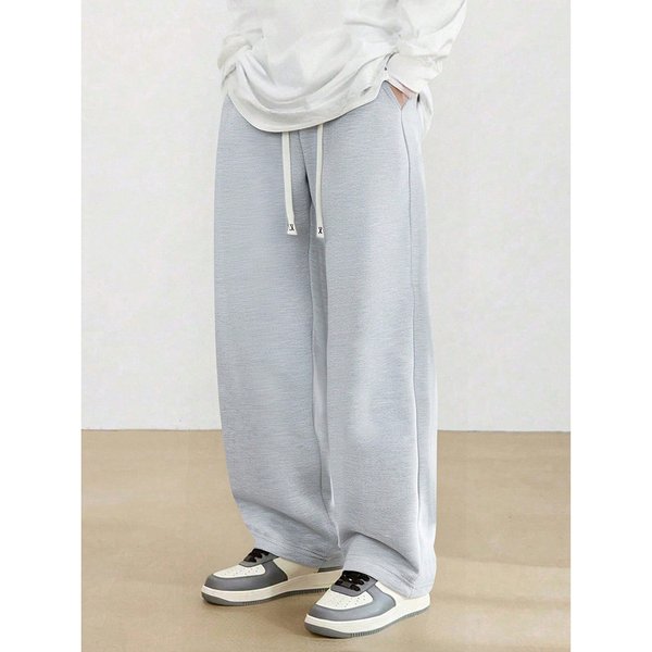 Men's Minimalist Straight-Leg Sweatpants – Urban Joggers With Adjustable Drawstring (Black/Light Gray, S-XXXL)-image