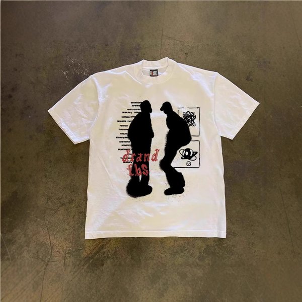 Heavyweight Pure Cotton Oversized T-Shirt American Retro Silhouette Print Loose Short-Sleeved Unisex Top For Couples 250g