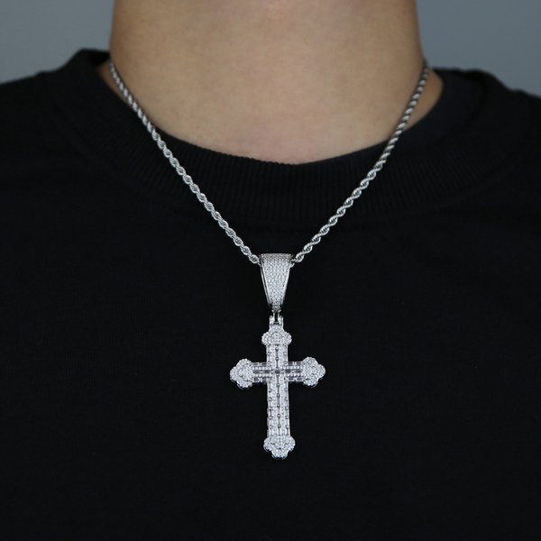 Hip Hop New Cross Zircon Pendant Diamond Studded Full Diamond Men's Necklace-image