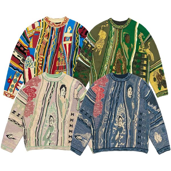 Vintage Contrast Ethnic Style Portrait Knitted Round Neck Pullover Sweater Jacquard Large Size
