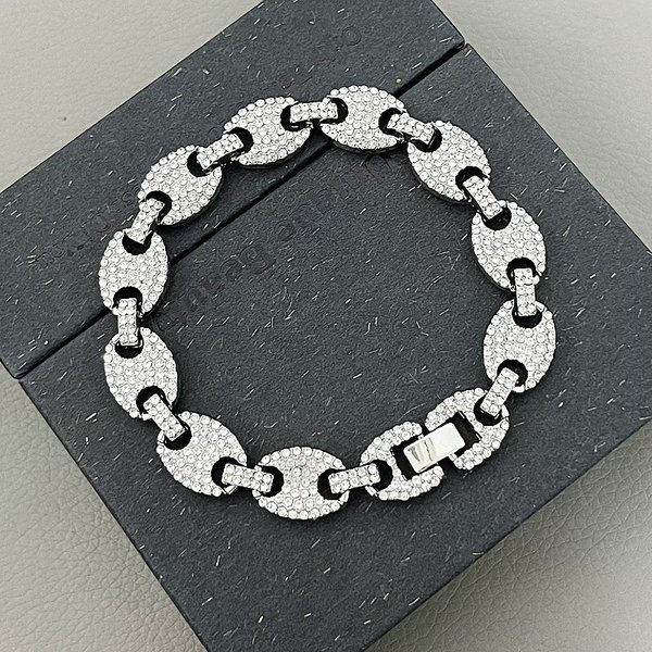 Hip Hop Hiphop Full Diamond Solid Pig Nose Full Diamond Bracelet Trend Men And Women Accessories Cuban Chain-image