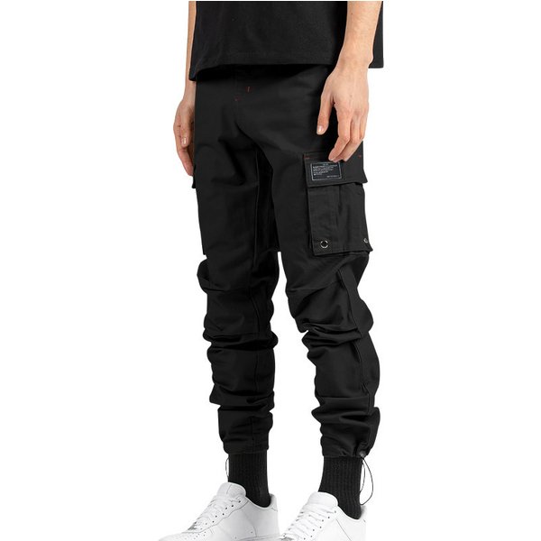 Men's Clothing Casual Pants Multi Pocket Solid Color Loose Cuff Workwear Trousers-image