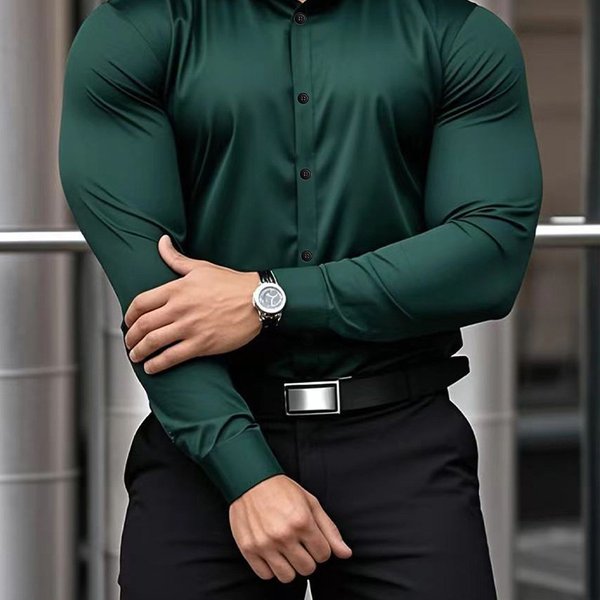 Men's Slim-Fit Long Sleeve Dress Shirt – Premium Cotton Blend Business Casual Shirt (6 Classic Colors) – Breathable & Wrinkle-Resistant-image