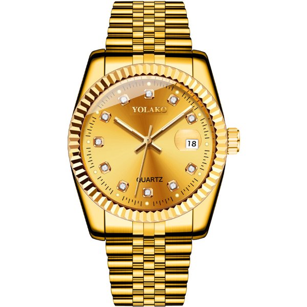 Fashion Diamond-Embedded Classic Gold Watch Men's Watch Men's Watch Steel Belt Men's Non-Mechanical Watch-image