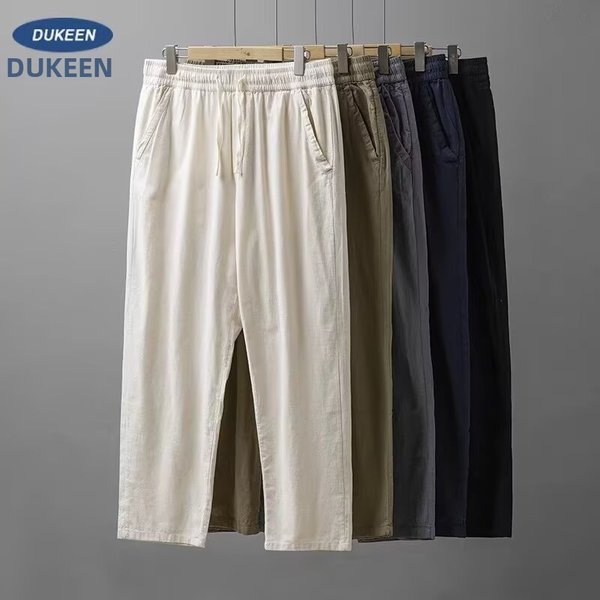 Men's Japanese-Style Gauze Pants Breathable Linen-Blend Relaxed Fit Cropped Trousers Casual Home Wear Sizes M-3XL-image