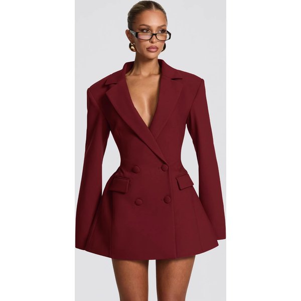 "Double-Breasted Blazer For Women – Deep V-Neck Elegant Suit Jacket In Classic Colors"