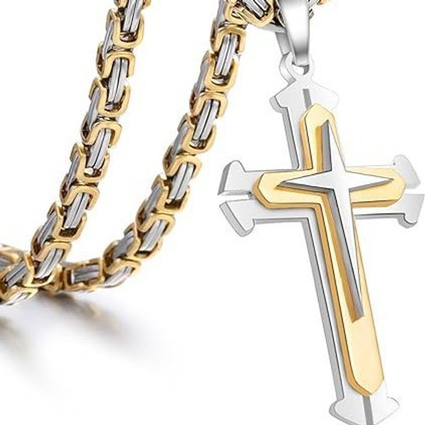 Men's Stainless Steel Cross Pendant Necklace - Durable Titanium Steel Chain With Layered Cross Design - Hypoallergenic & Tarnish-Free Jewelry