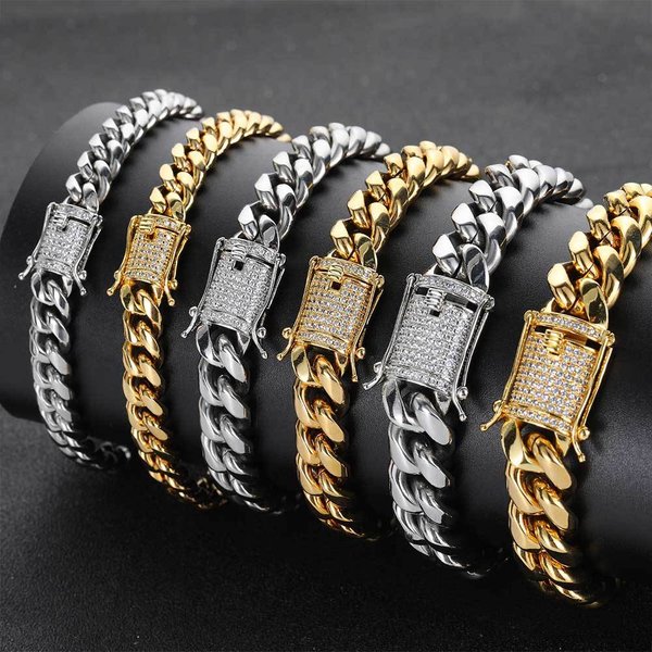 Unisex Trendy Stainless Steel Cuban Chain Hip Hop Bracelet Double Sided Diamond Buckle Round Grinding Encryption Titanium Steel Men's Bracelet-image