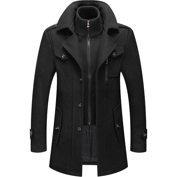 CT Autumn Winter Business Fashion Double Collar Cold-Resistant Woolen Men's Jacket Wool Coat Men-image
