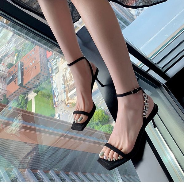 Women's Crystal Strap Stiletto Sandals - Glamorous Open-Toe Heels With Rhinestone Buckle (Summer Dressy Shoes)-image