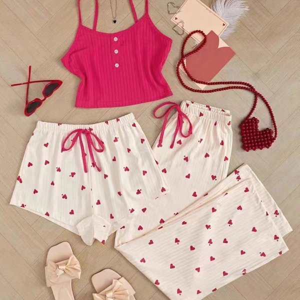 Women's Sleepwears Sweet And Cute Three Piece Suit Suspenders Trousers Sexy Home Clothes Fashionable Can Be Worn Outside-image