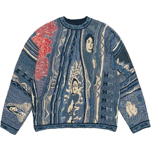 Autumn And Winter New Retro Fashion Guochao Casual Thick Needle Sweater 3D Digital Printing Men's Crew Neck Sweater-image
