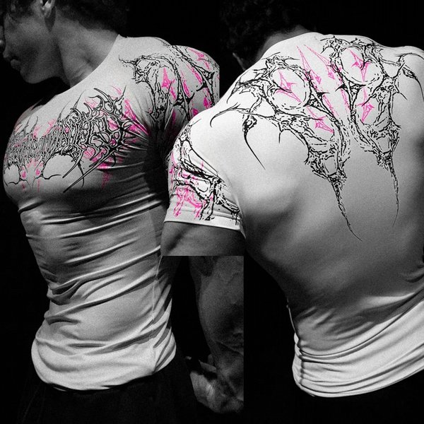 Breathedivinity Men's T-Shirt American Dark Style Sports Fitness Quick-Dry Breathable Compression Short Sleeve-image