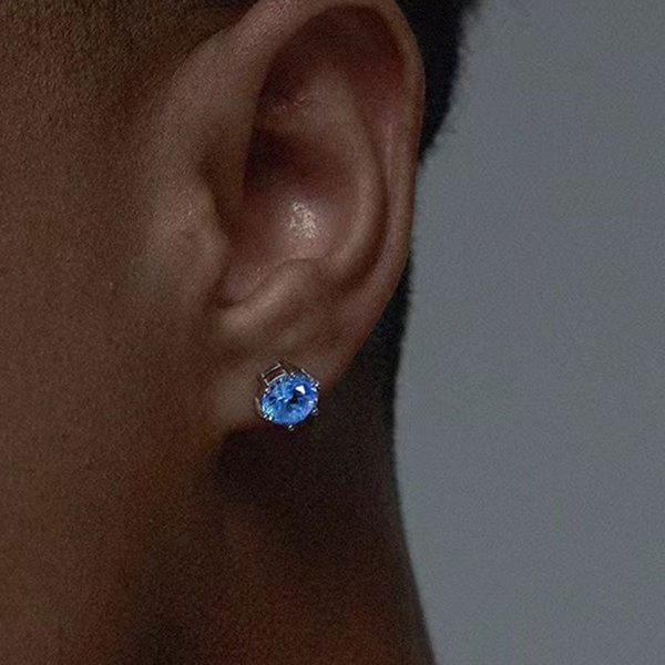 Cross-Border Foreign Trade Hot-Selling Men's Blue Diamond Women's Hip-Hop Trendy Light Luxury Elegant High-End Earrings-image