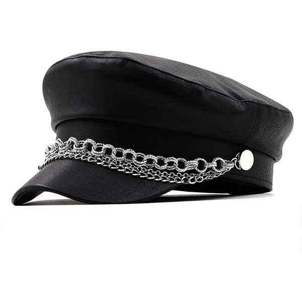 Unisex Simple Silver Chain Beret Women's Fall/Winter Cap Octagon Vintage Painter's Hat-image